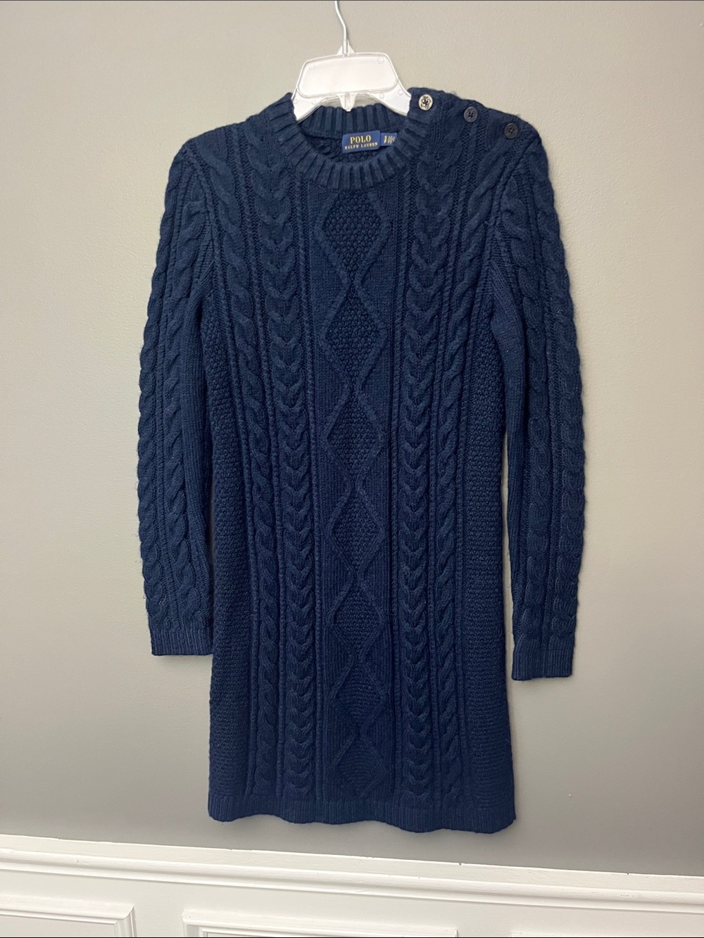 Polo by Ralph Lauren Navy Cable-Knit Crewneck Sweater Dress - Size S